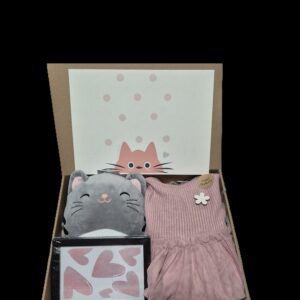 Set Cadou pentru Fetiță – Rochiță cu Tul, Jucărie de Plus Pisicuță și Tablou Decorativ